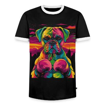 Boxer Boxing Bulldog Dog Pop Art - Men's Ringer Shirt - black/white - Front - AI Model Female 172 light (172cm) & AI Model Male 178 light (178cm)