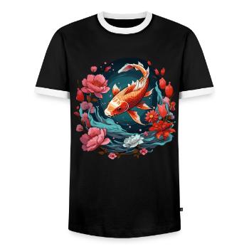 Vintage 80er Retro Japanisch Asiatisch Koi Karpfen - Männer Kontrast-T-Shirt - Schwarz/Weiß - Vorne - AI Model Female 172 light (172cm) & AI Model Male 178 light (178cm)