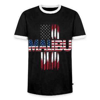 Malibu USA Flag - Männer Kontrast-T-Shirt - Schwarz/Weiß - Vorne - AI Model Female 172 light (172cm) & AI Model Male 178 light (178cm)