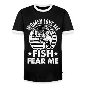 Women love Me Fish fear me - Men's Ringer Shirt - black/white - Front - AI Model Female 172 light (172cm) & AI Model Male 178 light (178cm)