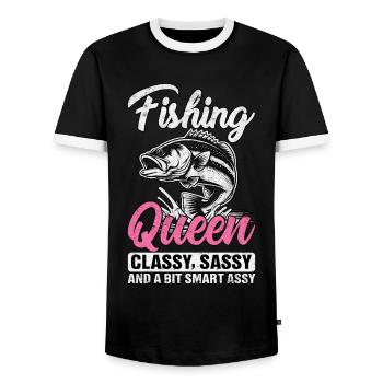 Fishing Queen cassy sassy and a bit sassy - Men's Ringer Shirt - black/white - Front - AI Model Female 172 light (172cm) & AI Model Male 178 light (178cm)