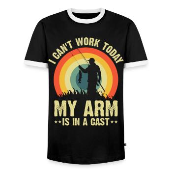 I can't work today my arm is in a cast - Men's Ringer Shirt - black/white - Front - AI Model Female 172 light (172cm) & AI Model Male 178 light (178cm)