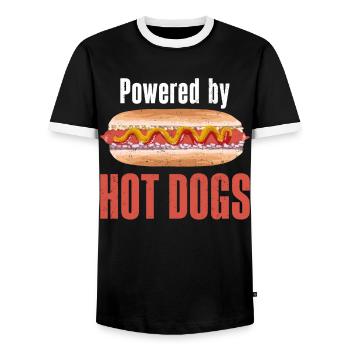 Hot Dog Adult Powered By Hot Dogs - Men's Ringer Shirt - black/white - Front - AI Model Female 172 light (172cm) & AI Model Male 178 light (178cm)
