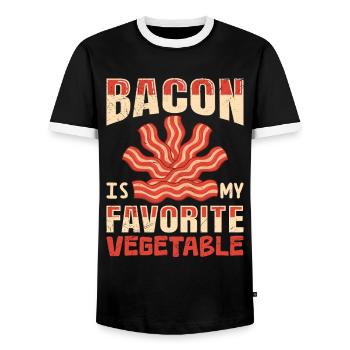 Anti Vegan Bacon is my Favorite Vegetable Funny - Men's Ringer Shirt - black/white - Front - AI Model Female 172 light (172cm) & AI Model Male 178 light (178cm)