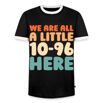 Emergency Call Control Center Operations Center - Men's Ringer Shirt - black/white - Front - AI Model Female 172 light (172cm) & AI Model Male 178 light (178cm)