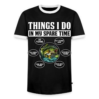 Dinge, die ich in meiner Freizeit mache: Bassfischen - Männer Kontrast-T-Shirt - Schwarz/Weiß - Vorne - AI Model Female 172 light (172cm) & AI Model Male 178 light (178cm)