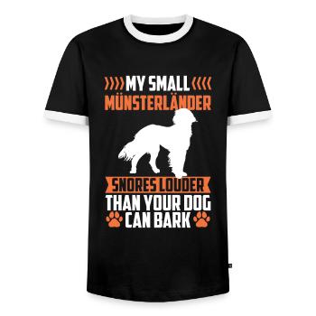 Le petit Münsterlander ronfle plus fort - T-shirt contrasté Homme - noir/blanc - Devant - AI Model Female 172 light (172cm) & AI Model Male 178 light (178cm)