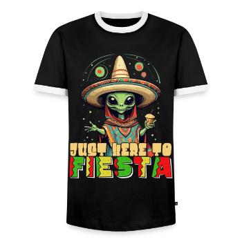 Funny Fiesta Saying to Party Here - Men's Ringer Shirt - black/white - Front - AI Model Female 172 light (172cm) & AI Model Male 178 light (178cm)