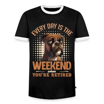 German boxer EVERY DAY IS THE WEEKEND RETIRED - Men's Ringer Shirt - black/white - Front - AI Model Female 172 light (172cm) & AI Model Male 178 light (178cm)