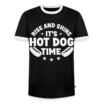 Hot Dog Adult Rise And Shine It's - Men's Ringer Shirt - black/white - Front - AI Model Female 172 light (172cm) & AI Model Male 178 light (178cm)