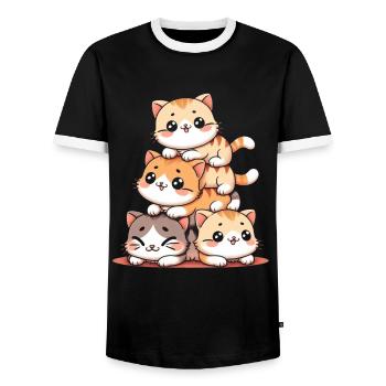 Stapel Von Kitty Cats Stapel Kawaii Meowtain Anime - Männer Kontrast-T-Shirt - Schwarz/Weiß - Vorne - AI Model Female 172 light (172cm) & AI Model Male 178 light (178cm)