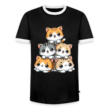 Stapel Von Kitty Cats Stapel Kawaii Meowtain Anime - Männer Kontrast-T-Shirt - Schwarz/Weiß - Vorne - AI Model Female 172 light (172cm) & AI Model Male 178 light (178cm)