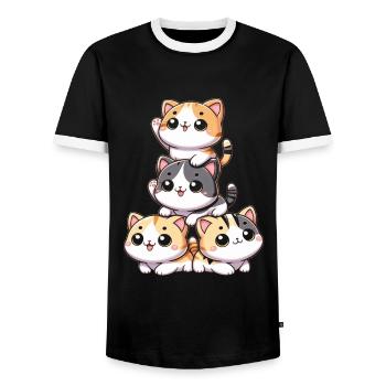 Stapel Von Kitty Cats Stapel Kawaii Meowtain Anime - Männer Kontrast-T-Shirt - Schwarz/Weiß - Vorne - AI Model Female 172 light (172cm) & AI Model Male 178 light (178cm)
