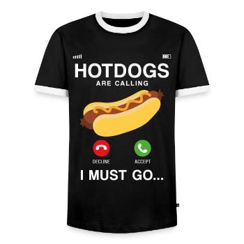 Hot Dog Adult Phone Display Hot - Men's Ringer Shirt - black/white - Front - AI Model Female 172 light (172cm) & AI Model Male 178 light (178cm)