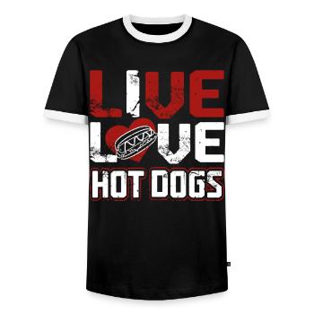 Hot Dog Adult Live Love Hot Dogs - Men's Ringer Shirt - black/white - Front - AI Model Female 172 light (172cm) & AI Model Male 178 light (178cm)