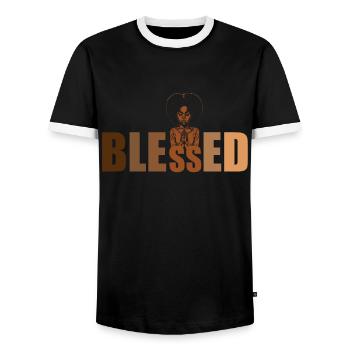 African American Christ Jesus Black Women - Men's Ringer Shirt - black/white - Front - AI Model Female 172 light (172cm) & AI Model Male 178 light (178cm)