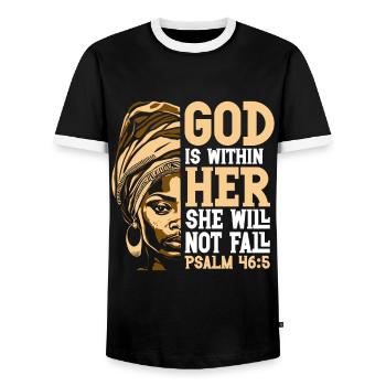 African American Christ Jesus Black Women - Men's Ringer Shirt - black/white - Front - AI Model Female 172 light (172cm) & AI Model Male 178 light (178cm)