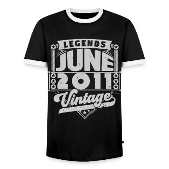 Vintage Gift Birthday June 2011, June 2011. - Men's Ringer Shirt - black/white - Front - AI Model Female 172 light (172cm) & AI Model Male 178 light (178cm)