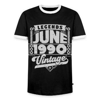 Cadeau Vintage Anniversaire Juin 1990, juin 1990. - T-shirt contrasté Homme - noir/blanc - Devant - AI Model Female 172 light (172cm) & AI Model Male 178 light (178cm)