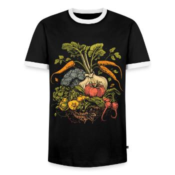 Permaculture Food Compost - Men's Ringer Shirt - black/white - Front - AI Model Female 172 light (172cm) & AI Model Male 178 light (178cm)
