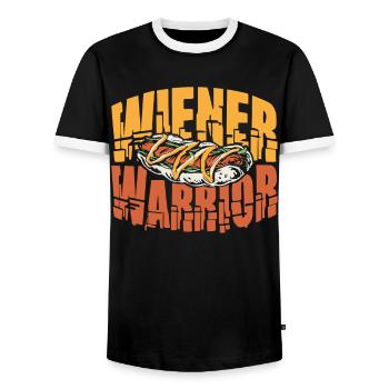 Hot Dog Adult Humor Pun Naughty - Men's Ringer Shirt - black/white - Front - AI Model Female 172 light (172cm) & AI Model Male 178 light (178cm)