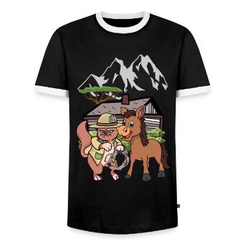 Katze Wilder Westen Natur Kind Kinder Reiter Esel - Männer Kontrast-T-Shirt - Schwarz/Weiß - Vorne - AI Model Female 172 light (172cm) & AI Model Male 178 light (178cm)