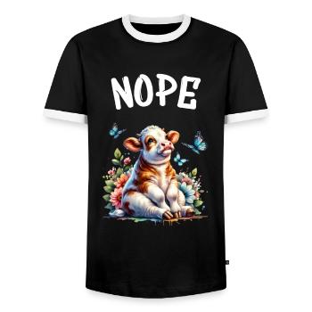 Cow Saying Nope for Boys and Girls - Men's Ringer Shirt - black/white - Front - AI Model Female 172 light (172cm) & AI Model Male 178 light (178cm)