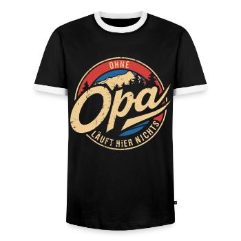 Nothing works here without grandpa, family pride - Men's Ringer Shirt - black/white - Front - AI Model Female 172 light (172cm) & AI Model Male 178 light (178cm)