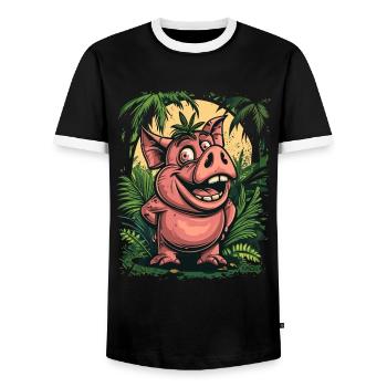 Funny Happy Jungle Forest Pig - Men's Ringer Shirt - black/white - Front - AI Model Female 172 light (172cm) & AI Model Male 178 light (178cm)