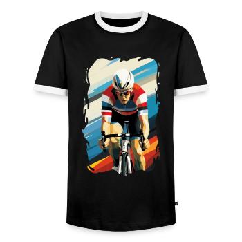 Simply Retro Road Bike Ride - Men's Ringer Shirt - black/white - Front - AI Model Female 172 light (172cm) & AI Model Male 178 light (178cm)