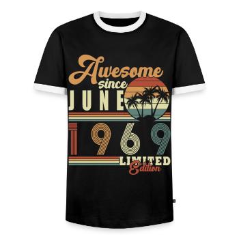 Original Juin 1969 Millésime 1969 Anniversaire 1969 - T-shirt contrasté Homme - noir/blanc - Devant - AI Model Female 172 light (172cm) & AI Model Male 178 light (178cm)