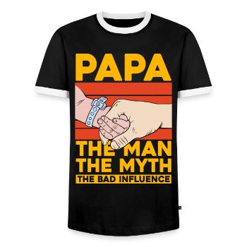 Papa, der Mann, der Mythos, der schlechte Einfluss - Männer Kontrast-T-Shirt - Schwarz/Weiß - Vorne - AI Model Female 172 light (172cm) & AI Model Male 178 light (178cm)