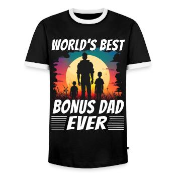 Der beste Bonus-Papa aller Zeiten - Männer Kontrast-T-Shirt - Schwarz/Weiß - Vorne - AI Model Female 172 light (172cm) & AI Model Male 178 light (178cm)