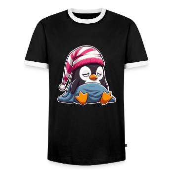 Pingouin endormi en pyjama - T-shirt contrasté Homme - noir/blanc - Devant - AI Model Female 172 light (172cm) & AI Model Male 178 light (178cm)