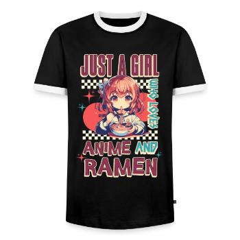 Just A Girl Who Loves Anime And Ramen - Männer Kontrast-T-Shirt - Schwarz/Weiß - Vorne - AI Model Female 172 light (172cm) & AI Model Male 178 light (178cm)