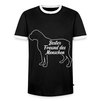 German Boxer BEST FRIEND OF MAN Boxer - Men's Ringer Shirt - black/white - Front - AI Model Female 172 light (172cm) & AI Model Male 178 light (178cm)