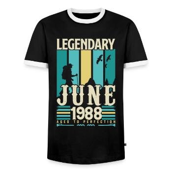 Juni 1988 Geburtstagsgeschenk, Jahrgang Juni 1988. - Männer Kontrast-T-Shirt - Schwarz/Weiß - Vorne - AI Model Female 172 light (172cm) & AI Model Male 178 light (178cm)