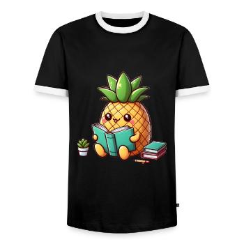 Reading pineapple - Men's Ringer Shirt - black/white - Front - AI Model Female 172 light (172cm) & AI Model Male 178 light (178cm)