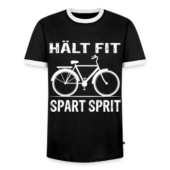 Hält Fit Spart Spirt Fahrrad Rennrad Radfahrer - Männer Kontrast-T-Shirt - Schwarz/Weiß - Vorne - AI Model Female 172 light (172cm) & AI Model Male 178 light (178cm)
