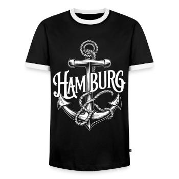 Hamburg Anker Design - Men's Ringer Shirt - black/white - Front - AI Model Female 172 light (172cm) & AI Model Male 178 light (178cm)