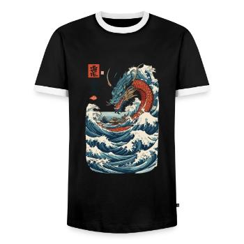 Art du dragon japonais vintage de style Ukiyo-E - T-shirt contrasté Homme - noir/blanc - Devant - AI Model Female 172 light (172cm) & AI Model Male 178 light (178cm)