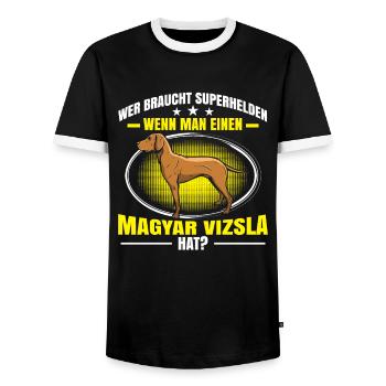 I have a Magyar Vizsla pointing dog - Men's Ringer Shirt - black/white - Front - AI Model Female 172 light (172cm) & AI Model Male 178 light (178cm)