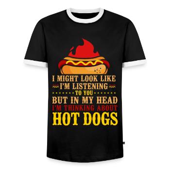 Hot Dog Adult I Might Look Like - Men's Ringer Shirt - black/white - Front - AI Model Female 172 light (172cm) & AI Model Male 178 light (178cm)