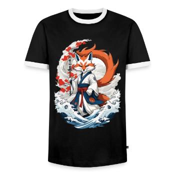Ukiyo-E Kunst Stil Japanische Kitsune Fuchs - Männer Kontrast-T-Shirt - Schwarz/Weiß - Vorne - AI Model Female 172 light (172cm) & AI Model Male 178 light (178cm)