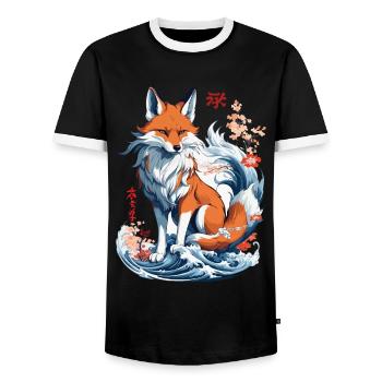 Ukiyo-E Kunst Stil Japanische Kitsune Fuchs - Männer Kontrast-T-Shirt - Schwarz/Weiß - Vorne - AI Model Female 172 light (172cm) & AI Model Male 178 light (178cm)
