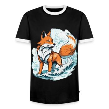 Japanese Kitsune Mask Kawaii Fox Spirit Design - Men's Ringer Shirt - black/white - Front - AI Model Female 172 light (172cm) & AI Model Male 178 light (178cm)