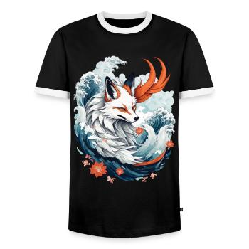 Japanische Kitsune Fuchs Anime Kawaii Fuchsgeist - Männer Kontrast-T-Shirt - Schwarz/Weiß - Vorne - AI Model Female 172 light (172cm) & AI Model Male 178 light (178cm)