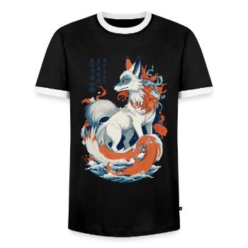 Vintage Ukiyo-E Kunst Japanische Kitsune Fuchs - Männer Kontrast-T-Shirt - Schwarz/Weiß - Vorne - AI Model Female 172 light (172cm) & AI Model Male 178 light (178cm)