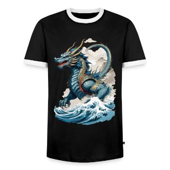 Vintage Ukiyo-E Kunst Japanischer Drache Design - Männer Kontrast-T-Shirt - Schwarz/Weiß - Vorne - AI Model Female 172 light (172cm) & AI Model Male 178 light (178cm)