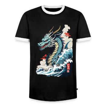 Vintage Ukiyo-E Kunst Japanischer Drache mit Kanji - Männer Kontrast-T-Shirt - Schwarz/Weiß - Vorne - AI Model Female 172 light (172cm) & AI Model Male 178 light (178cm)